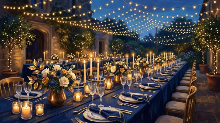 An elegant charity gala dinner set for the evening